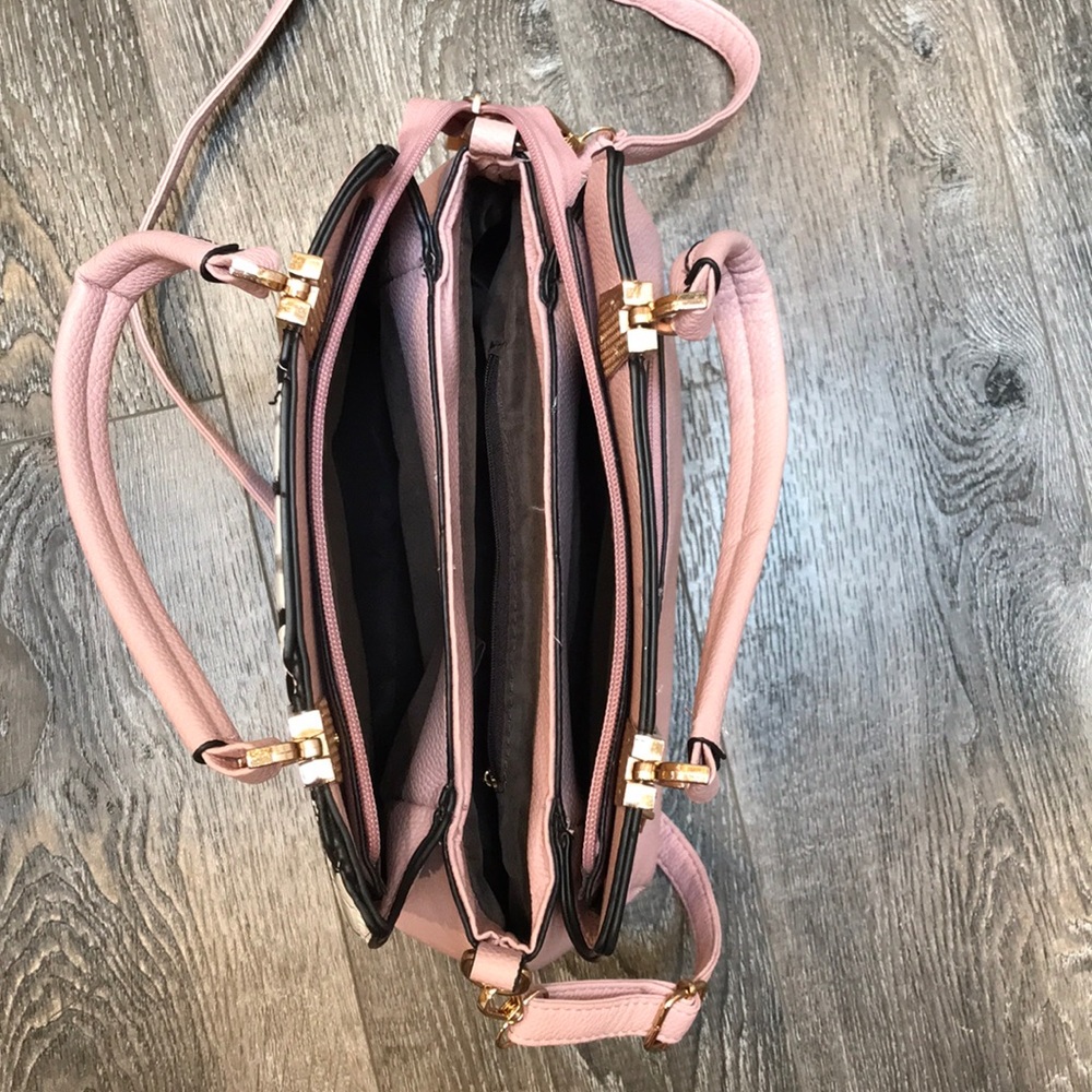 Pink, Black & White Striped Handbag - Picture 8 of 10